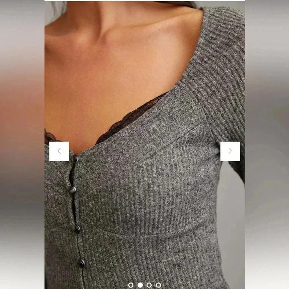 Anthropologie Ribbed Cardigan  Sweater with Lace Insert - Picture 3 of 12